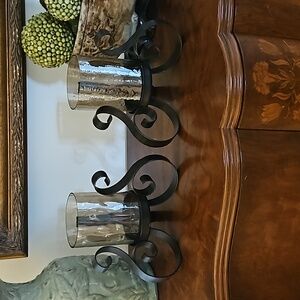 Pair of New Glass and Iron Candleholders